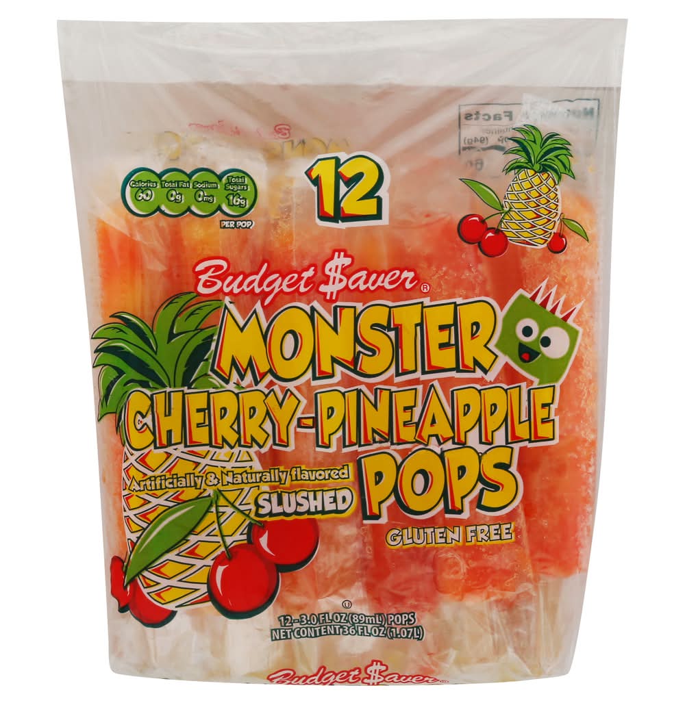 Budget Saver Monster Pops, Cherry Pineapple (36 fl oz, 12 ct)