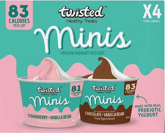 Twisted Minis Strawberry Chocolate Vanilla Bean Ice Cream 4x120ml