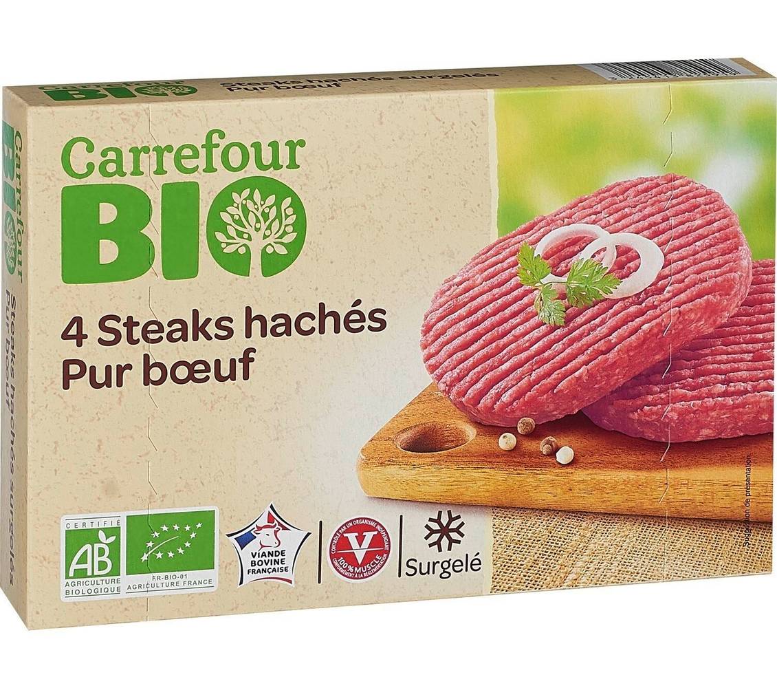 Carrefour Bio - Steak haché bio pur bœuf pièces (400g)