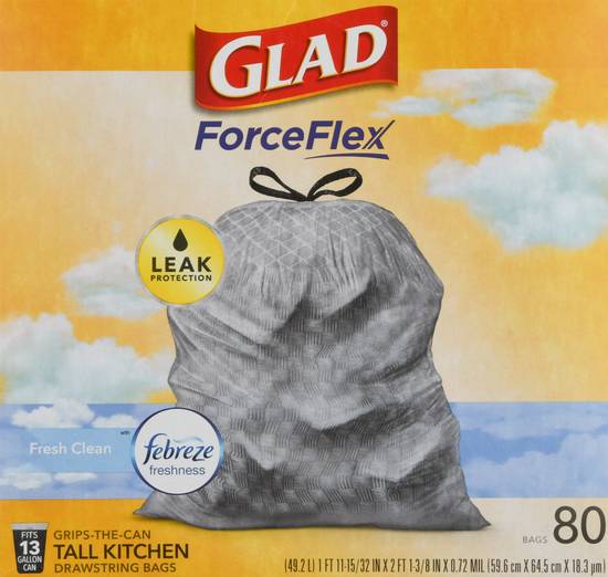 Glad Forceflex 13 Gallon Tall Kitchen Fresh Clean Drawstring Bags (80 ct)