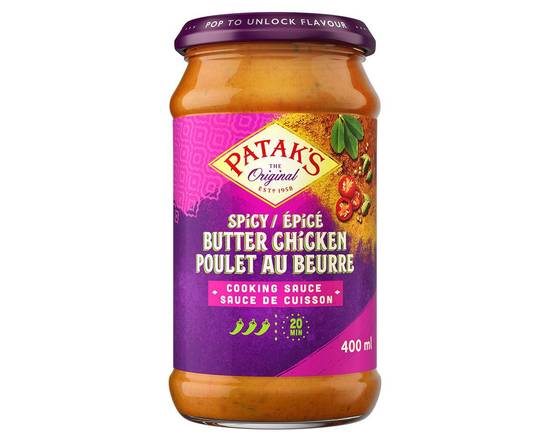 Patak's · Sauce épicée de cuisson au poulet au beurre (400 ml) - Spicy butter chicken cooking sauce (400 mL)