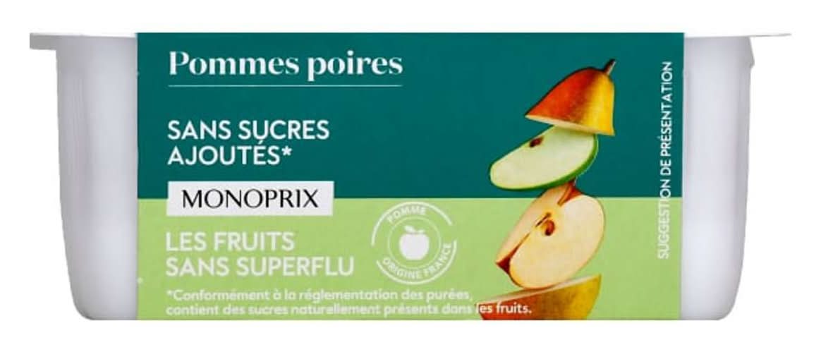 Monoprix - Purée de fruits sans sucres ajoutés, pomme, poire (4)