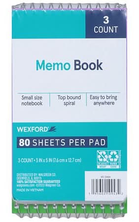 Wexford Top Bound Spiral Memo Book, 3" x 5" (3 ct)