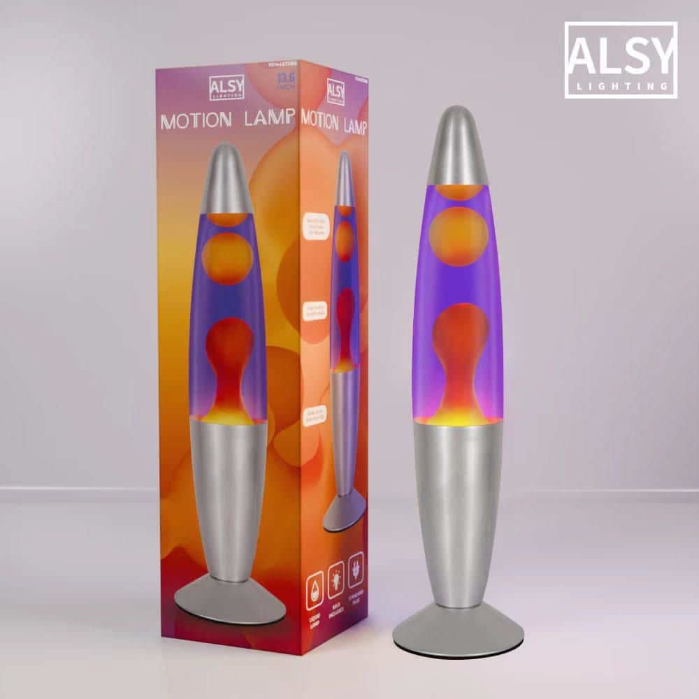 Alsy 13.6 Motion Lamp Silver Base With Purple Liquid And Yellow Wax