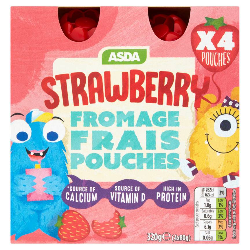 ASDA Strawberry, Fromage Frais Yogurt Pouches (4 pack)