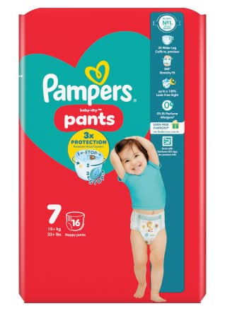Pampers size 7, Baby-Dry Nappy Pants (16 pack)