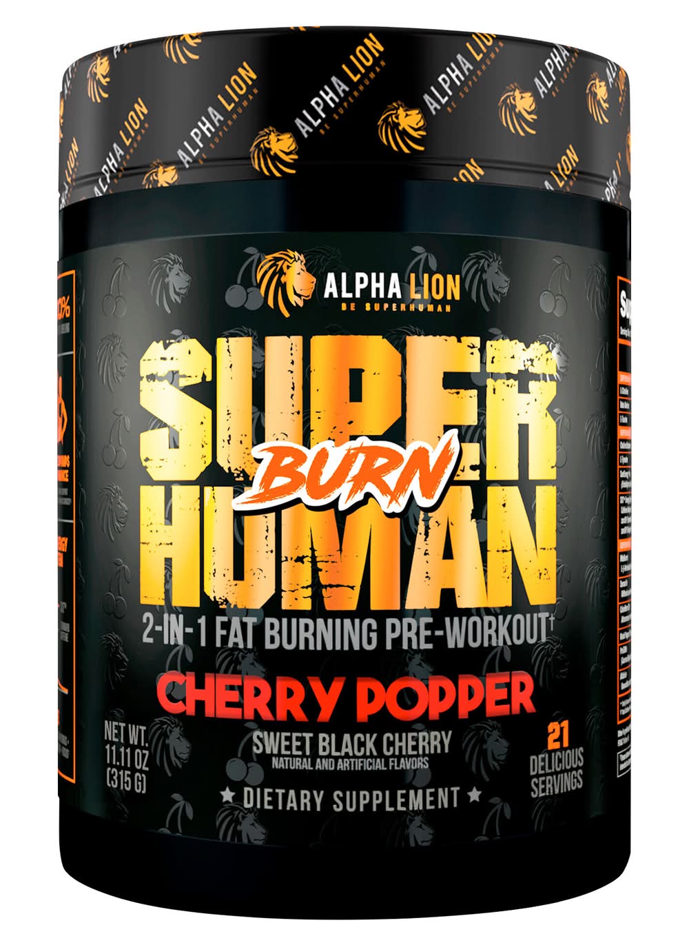 ALPHA LION Superhuman Fat Burning 2-in-1 Pre-Workout Powder, Cherry Popper (11.11 oz)