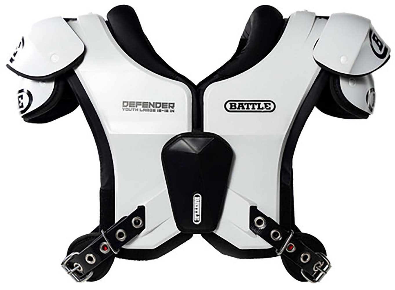 Battle Youth Defender Football Shoulder Pads (White, M)