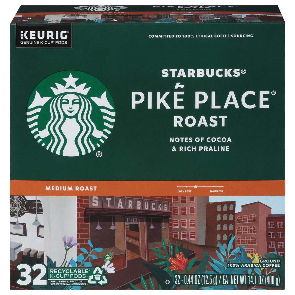 Starbucks Pike Place Medium Roast Ground Coffee K-Cup Pods (0.44 oz, 32 ct)