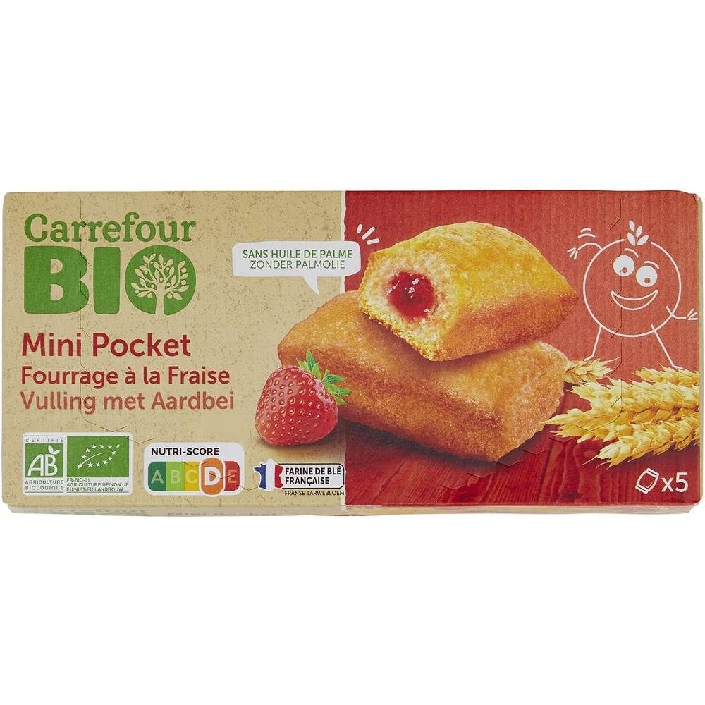 Carrefour Bio - Gâteaux mini pocket fourrage à la fraise (5 pièces)