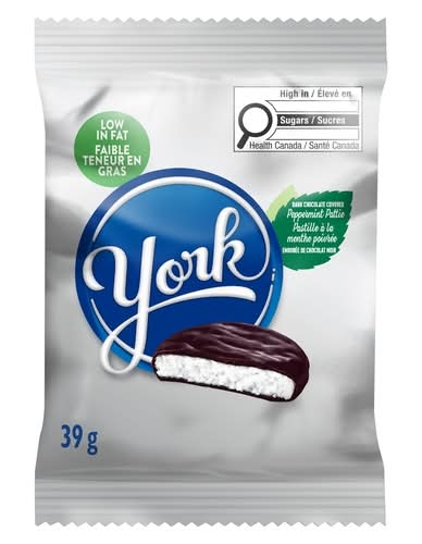 York Pastille À La Menthe Poivrée Enrobée De Chocolat Noir 39 G / York Dark Chocolate Covered Peppermint Patty 39 g