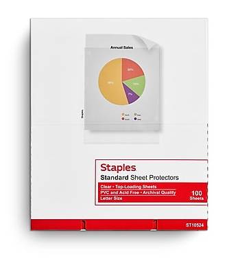Staples Standard Weight Sheet Protectors, 8.5 x 11, Clear, 100/Box (10524)