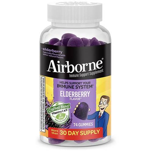Airborne Gummies with Vitamin C D & E, Zinc and Immune Support Supplement Elderberry - 74.0 ea