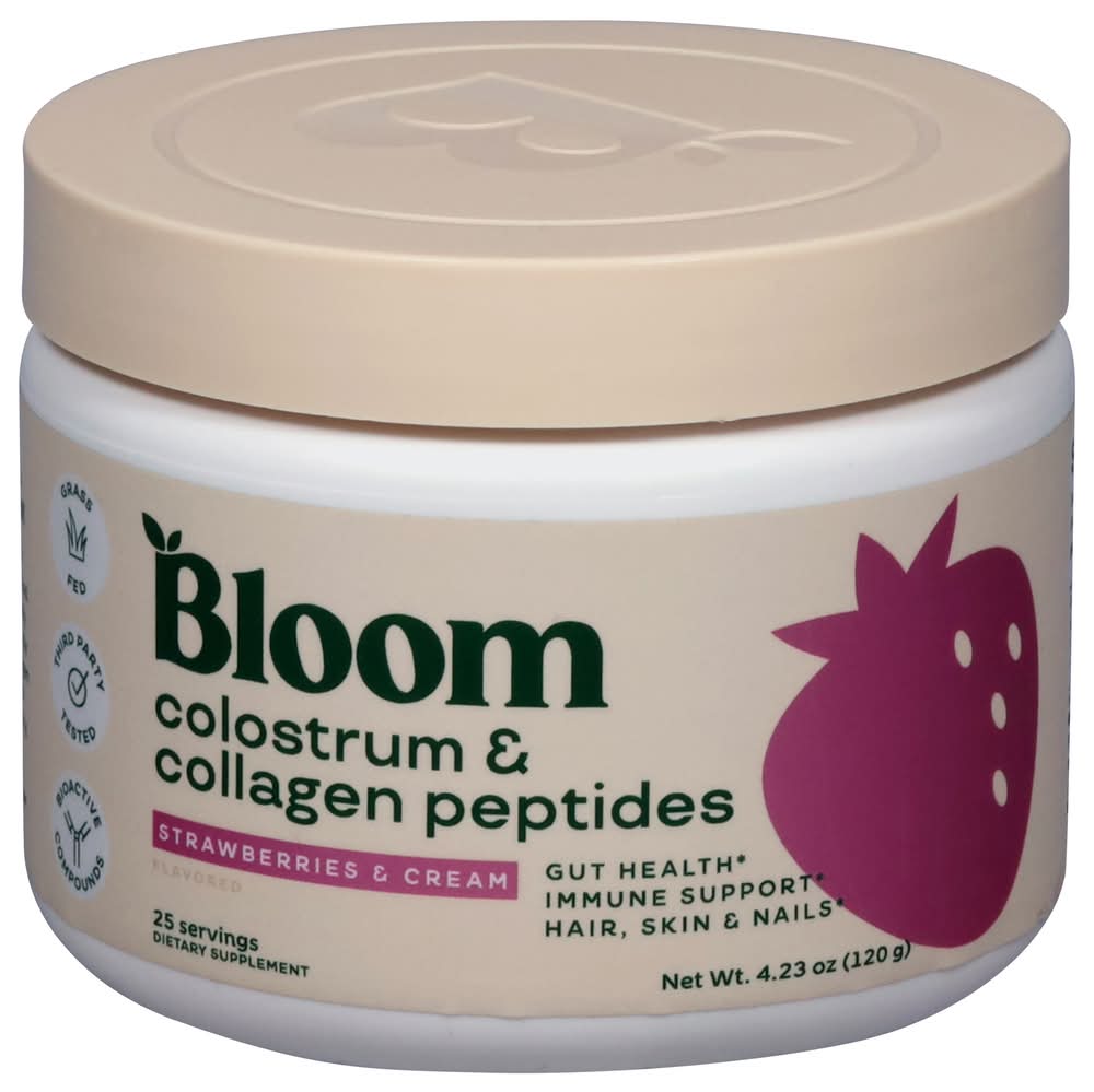 Bloom Colostrum & Collagen Peptides Powder, Strawberries-Cream (4.23 oz)