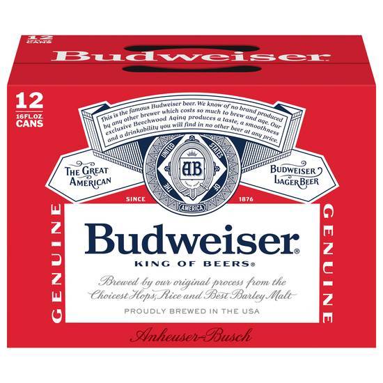 Budweiser King Of Beers Domestic Lager Beer (12 ct, 16 fl oz
