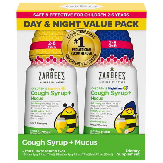 Zarbee’s Day & Night Kids Cough + Mucus Syrup For 2-6 Years (2 ct)