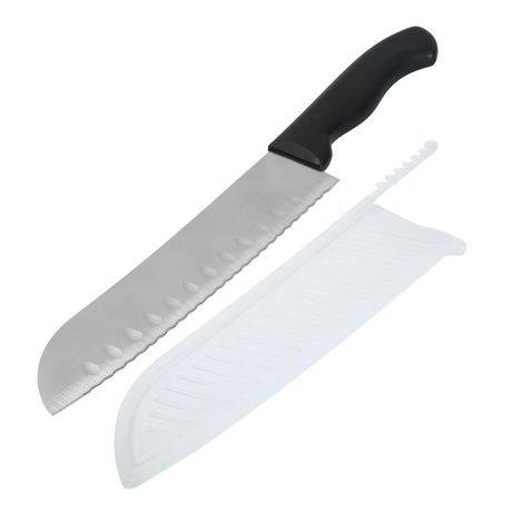 Mainstays 7" Stainless Steel Santoku Kitchen Knife Black With Sheath