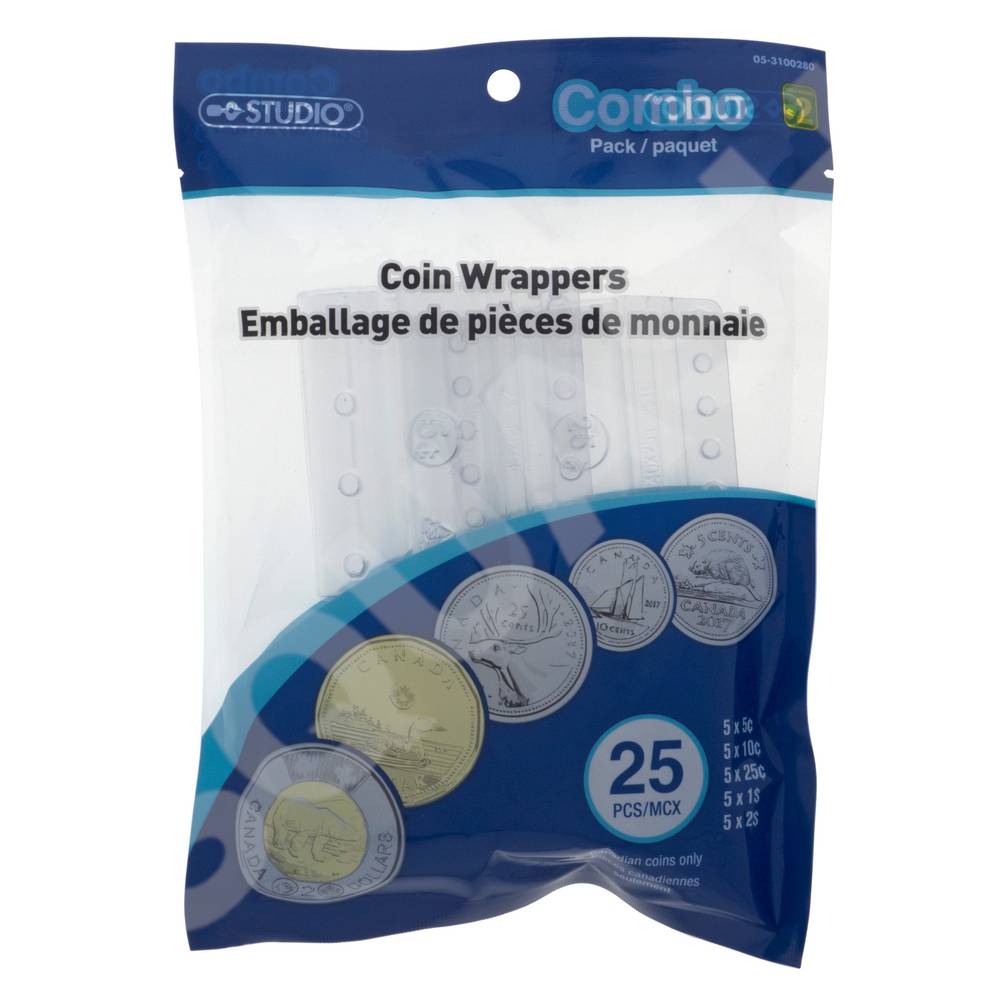 Plastic Coin Wrappers Assorted, 25pc