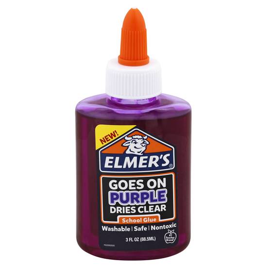 Elmer's Goes on Purple Dries Clear Nontoxic Washable School Glue