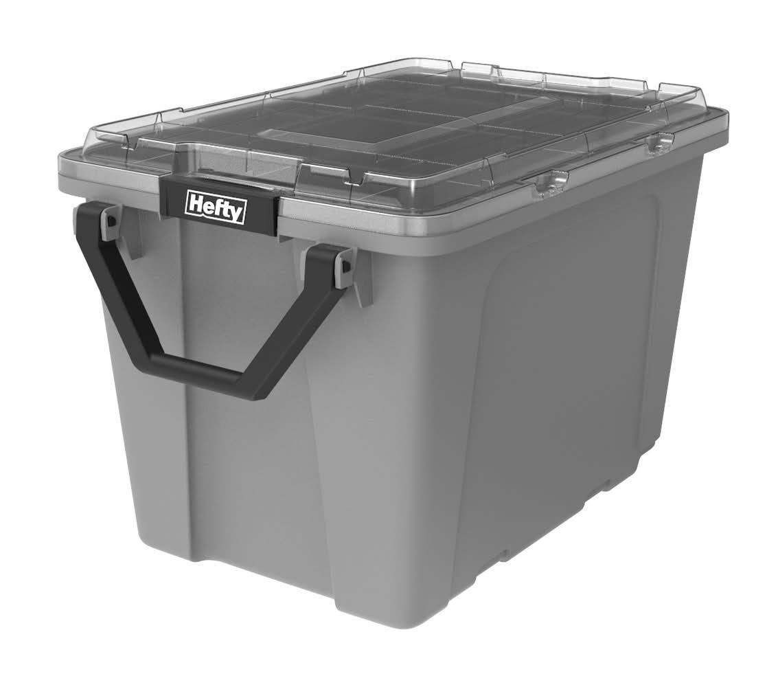 Hefty MAX PRO X-large Gray Heavy Duty Rolling Stackable Tote with Latching Lid