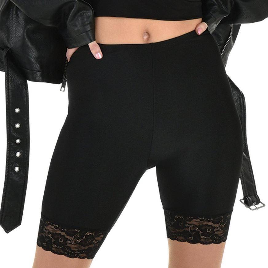 Adult Black Lace Hem Bike Shorts - Size - S/M