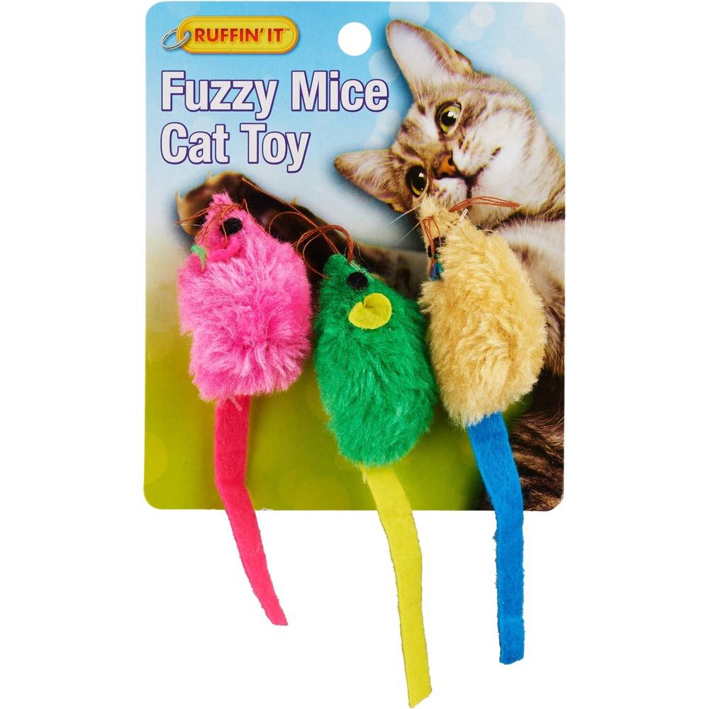 Pet Central Fuzzy Mice Cat Toys Assorted Colors, 3 Ct