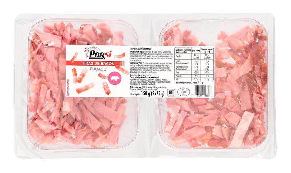 PorSi - Tiras de bacon 2x75g, embalagem de 150g