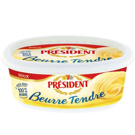 Beurre Tendre - Doux - 82% Mat.Gr - Beurrier 250g President