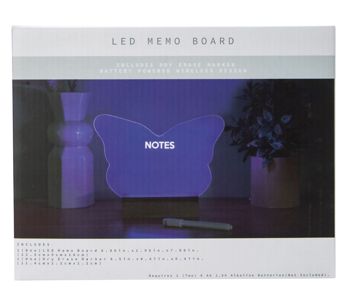 LED Dry Erase Memo Board 8.86in x 7in Butterfly