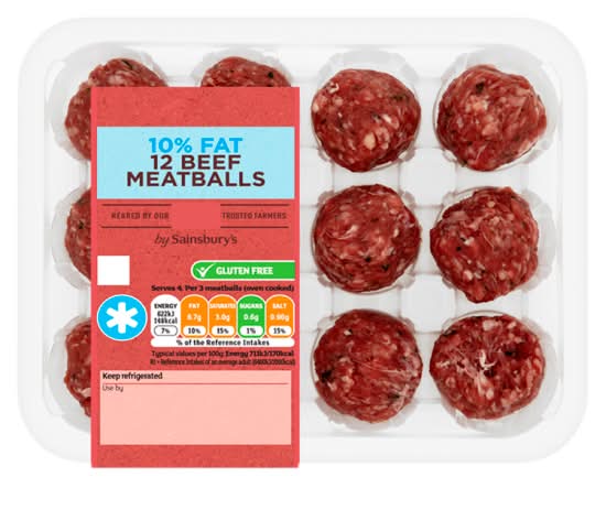 Sainsbury's 10% Fat Beef Meatballs (12 pack)