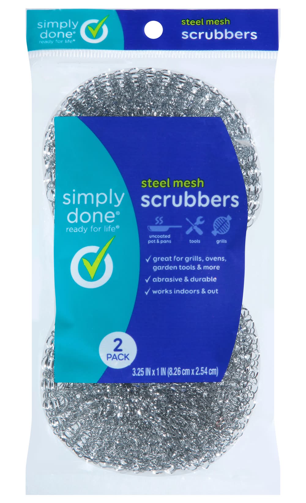 Simply Done Ready For Life Steel Mesh Scrubbers, 3.25 in x 1 in (2 ct)