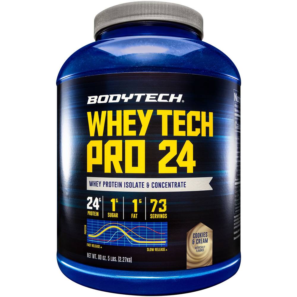 Whey Tech Pro 24 Whey Protein Isolate & Concentrate Powder - Cookies & Cream (5 Lbs./73 Servings)