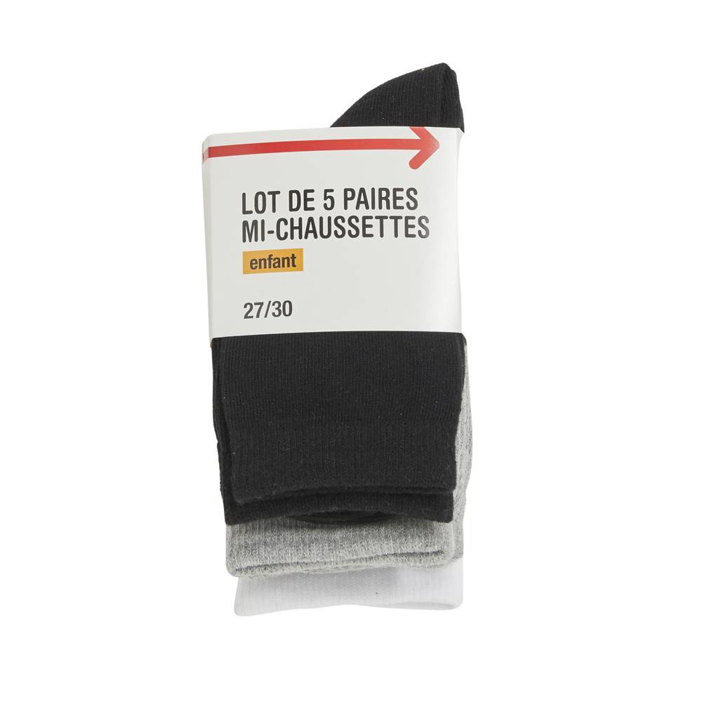 Marque Blanche - Mi chaussettes enfant (5 paires)(27/30, noir/gris)