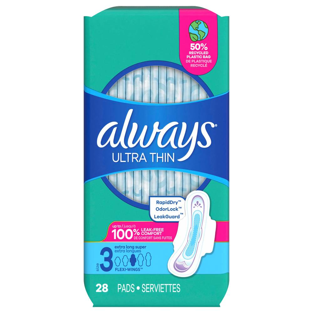 Always Ultra Thin Pads Long Absorbency Unscented With Wings (28 ct)