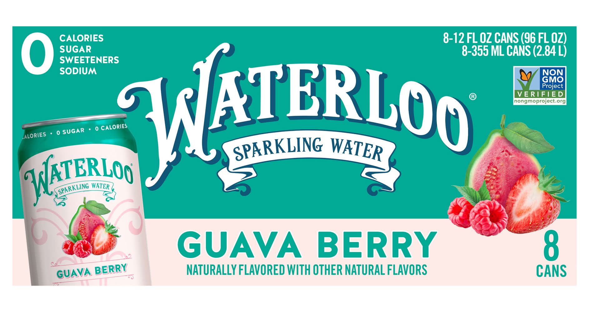 Waterloo Sparkling Water, Guava Berry (8 x 12 fl oz)