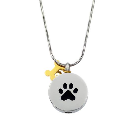 A Piece of Them Small Paw with Gold Bone Pet Urn Necklace