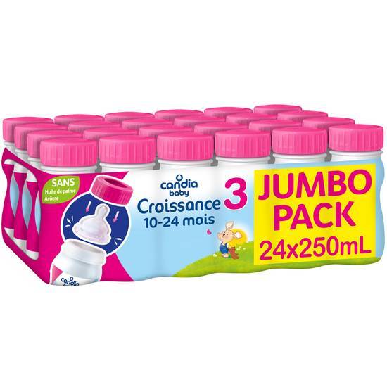 Candia baby croissance 3 jumbo pack bouteille 25cl x 24 - lait de suite pour nourrissons à partir de 10 mois et aliment lacté liquide destiné aux enfants en bas âge