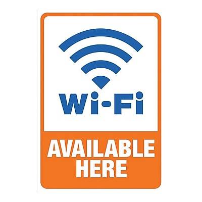 Cosco® Wi-Fi Available Here Adhesive Sign, 5 1/4 x 6 1/4, Vinyl, Blue/Orange/White (098359)