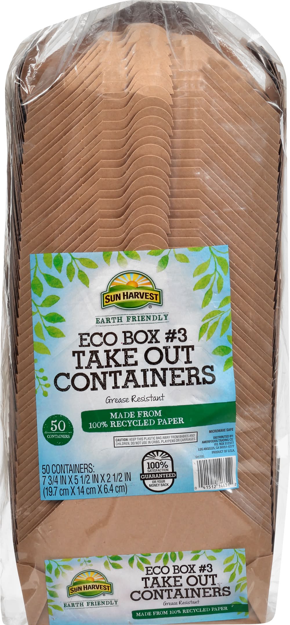Sun Harvest Earth Friendly Eco Box No.3 Take Out Containers (12 oz)