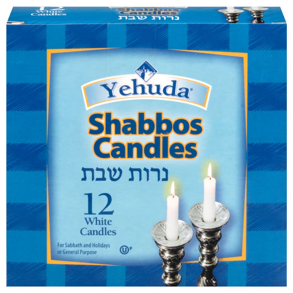 Yehuda Shabbos White Candles (9.6 oz, 12 ct)