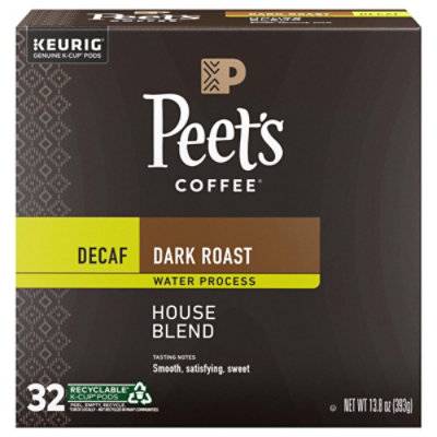 Peets Coffee Decaffeinated House Blend Dark Roast K-Cup Coffee Pods  - 32 Count