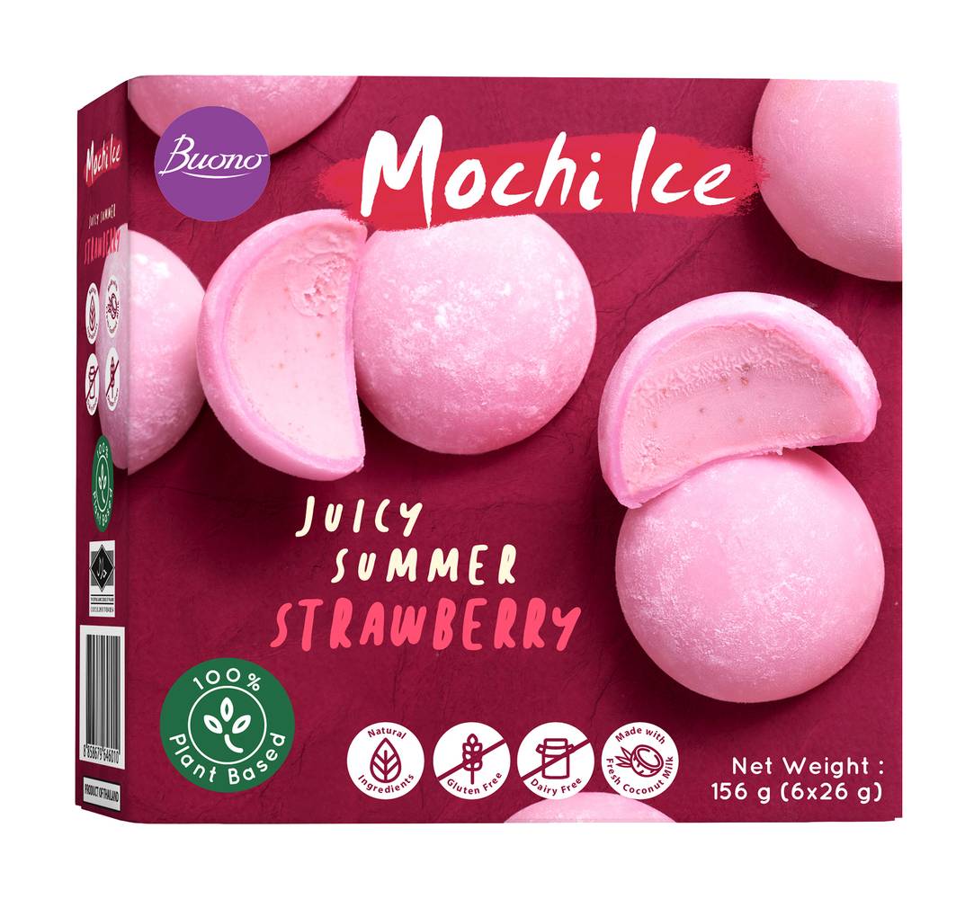 Buono Juicy Summer Mochi Ice, Strawberry (6 x 26g)