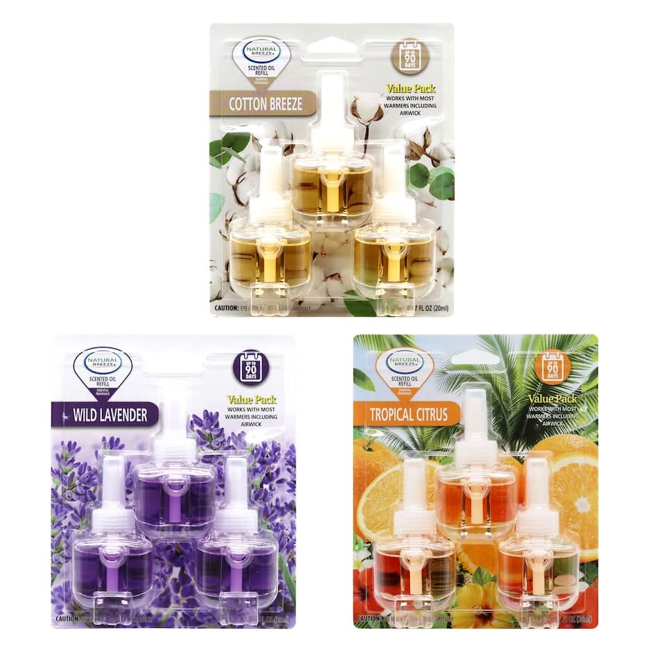 Natural Breeze Air Freshener Oil Refills Value pack, Cotton Breeze Wild Lavender & Tropical Citrus (0.7 oz, 3 ct)