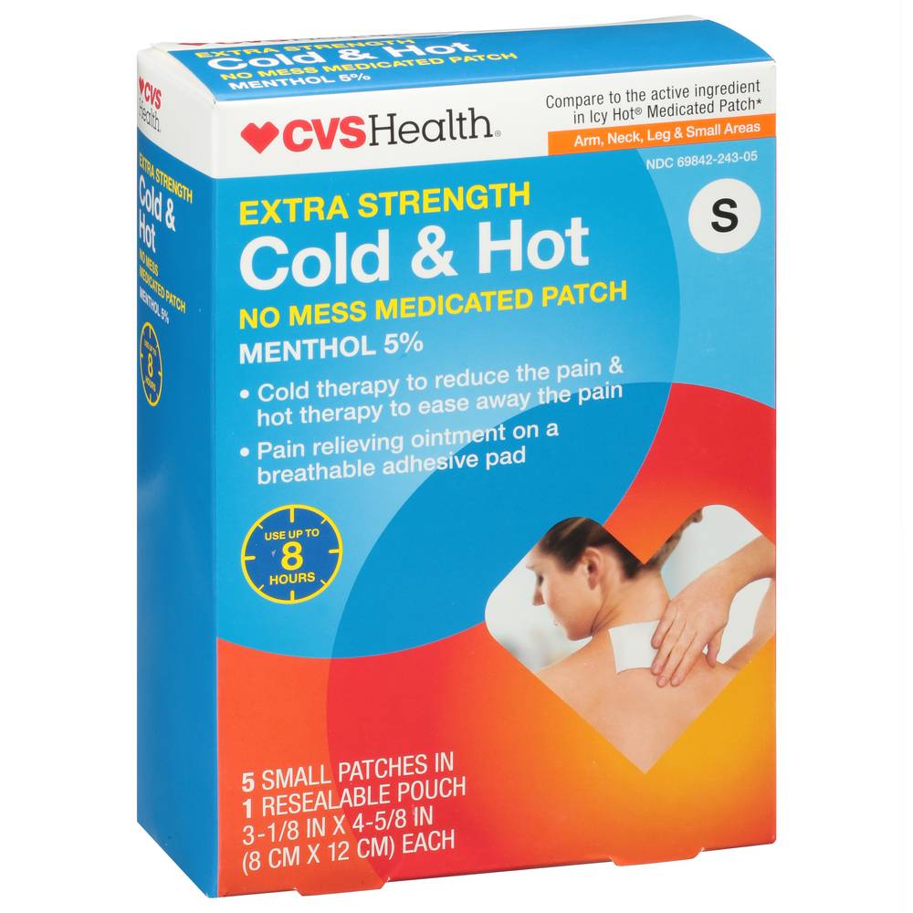 CVS Health Extra Strength Cold & Hot Medicated Pain Reliever Patch, Small - 8cm X 12cm (5 ct)