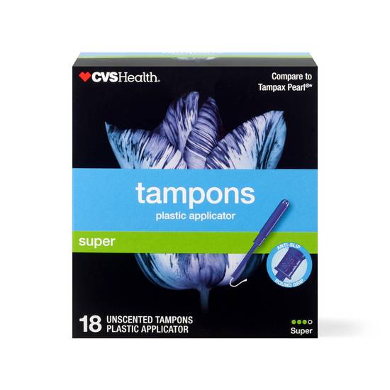 CVS Health Plastic Tampons, Unscented, Super, 18 CT