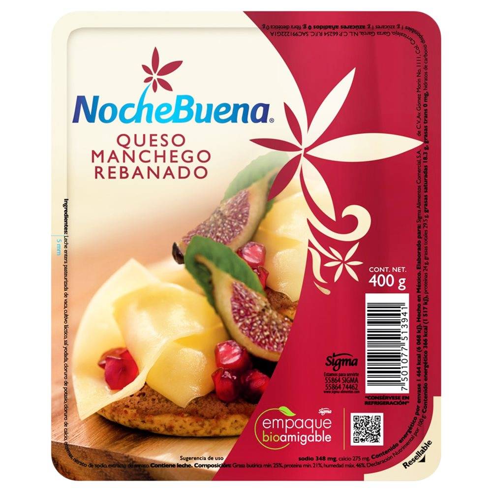 Noche buena queso tipo manchego rebanado