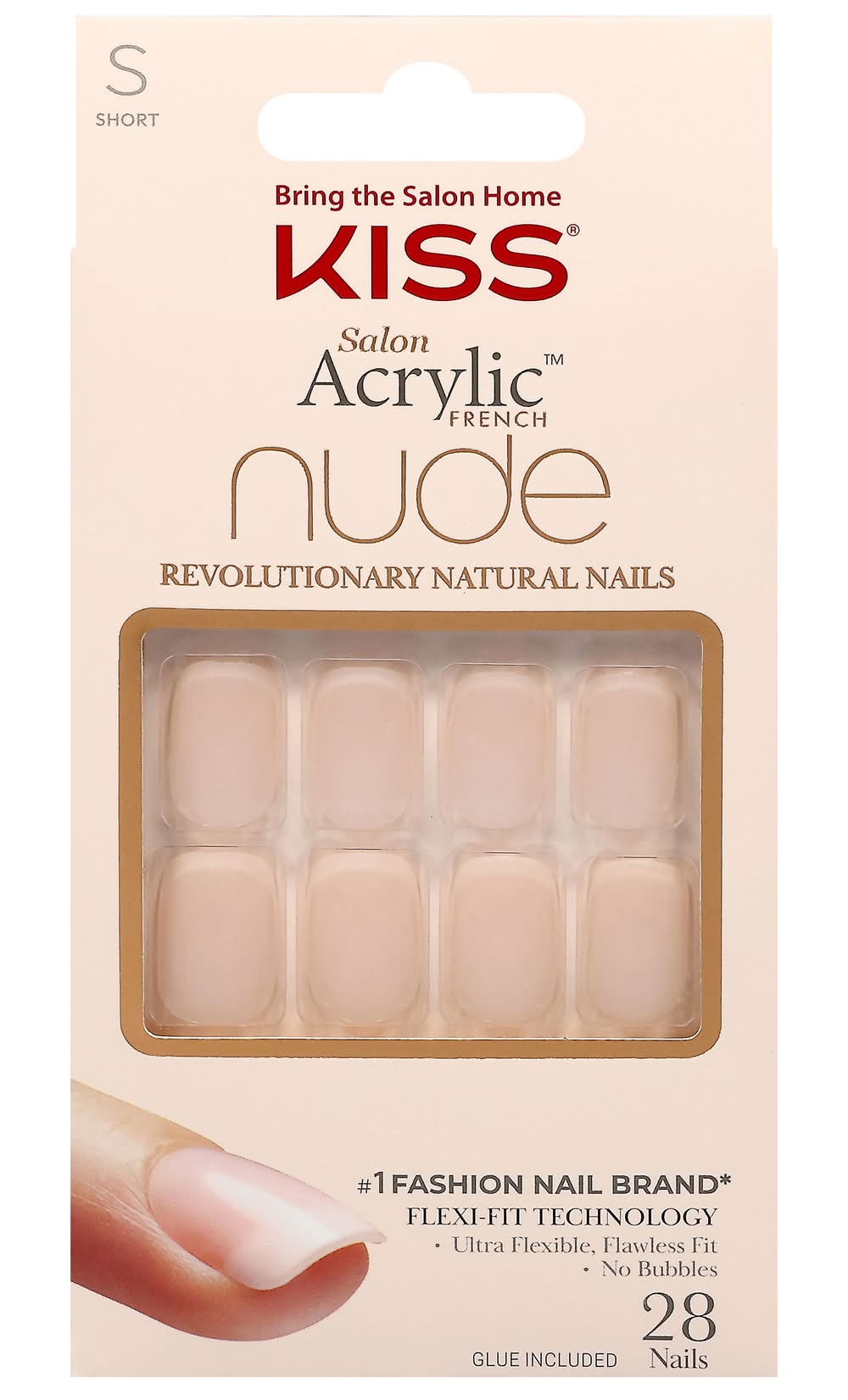 KISS Salon Acrylic French Nude Revolutionary Natural Glue on Short Nails (28 ct)