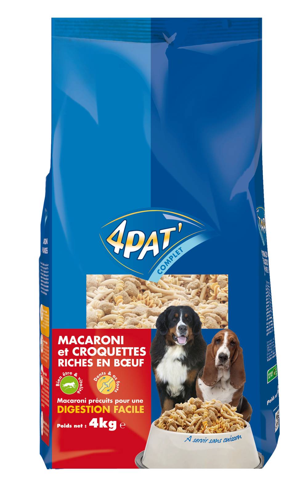 4Pat' - Aliment chiens macaroni et croquettes bœuf (4kg)