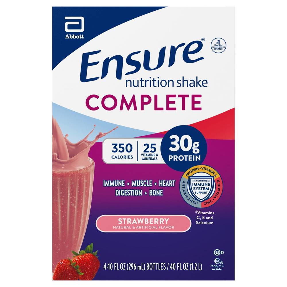 Ensure Complete Strawberry Nutrition Shake (4 ct, 10 fl oz)