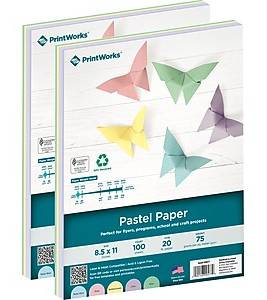 Printworks 30% Recycled 8.5 x 11 Color Copy Paper, 20 lbs., Assorted Pastel Colors, 100 Sheets/Ream, 2 Reams/Pack (00577)